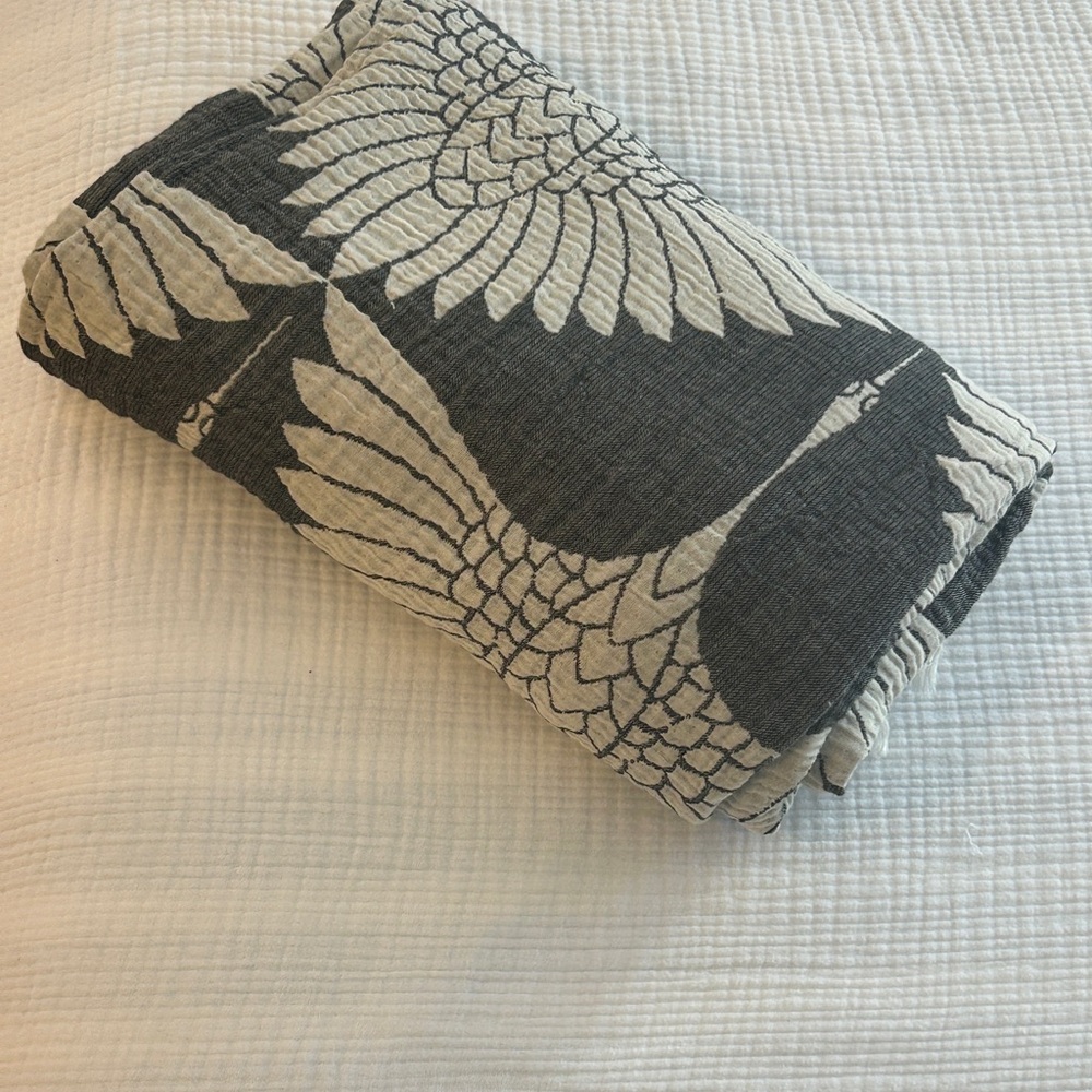 Modern Black + Gray Birds in Flight Cranes Throw Blanket Organic Cotton 2 Side - Picture 16 of 16